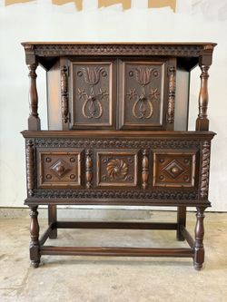 Antique 1920s Jacobean Revival Court Cabinet /Sideboard / Buffet.