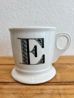 RARE Discontinued Anthropologie Monogram Mug Letter E - Vintage Shaving Barber Shop Style Pedestal Cup