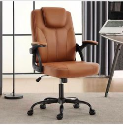 Executive Office Chair, Ergonomic PU Leather Computer Chairs, Executive Breathable Desk Chair with Padded Flip-Up Arms, 360° Swivel Rolling Chair Comf
