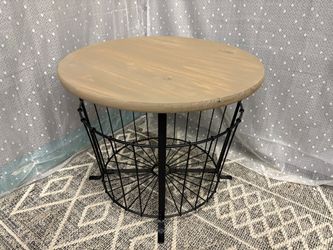 IKEA Metal Storage Basket Accent Table with Removable Wooden Lid