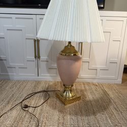 Large Pink Ceramic Table Lamp w/ Brass Base – Vintage Style