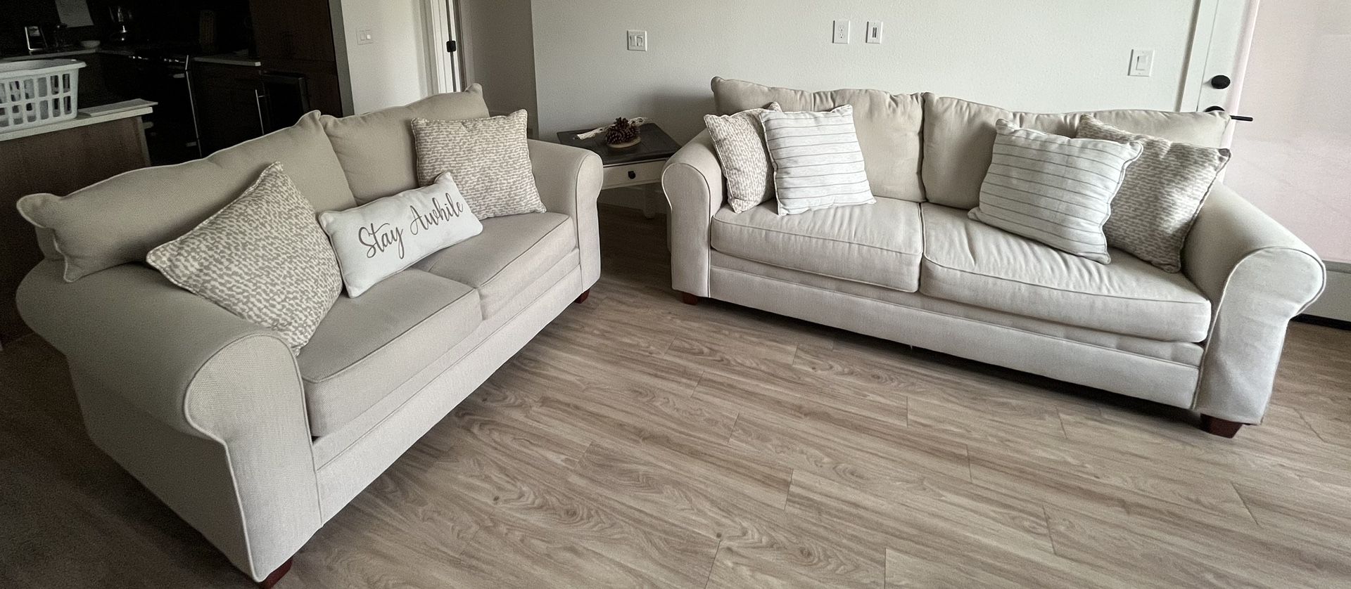 Beige Sofa Set With End Table