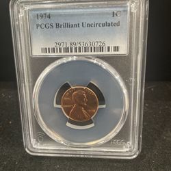 1974 P Brilliant Uncirculated Lincoln Penny Graded By PGCS O-7