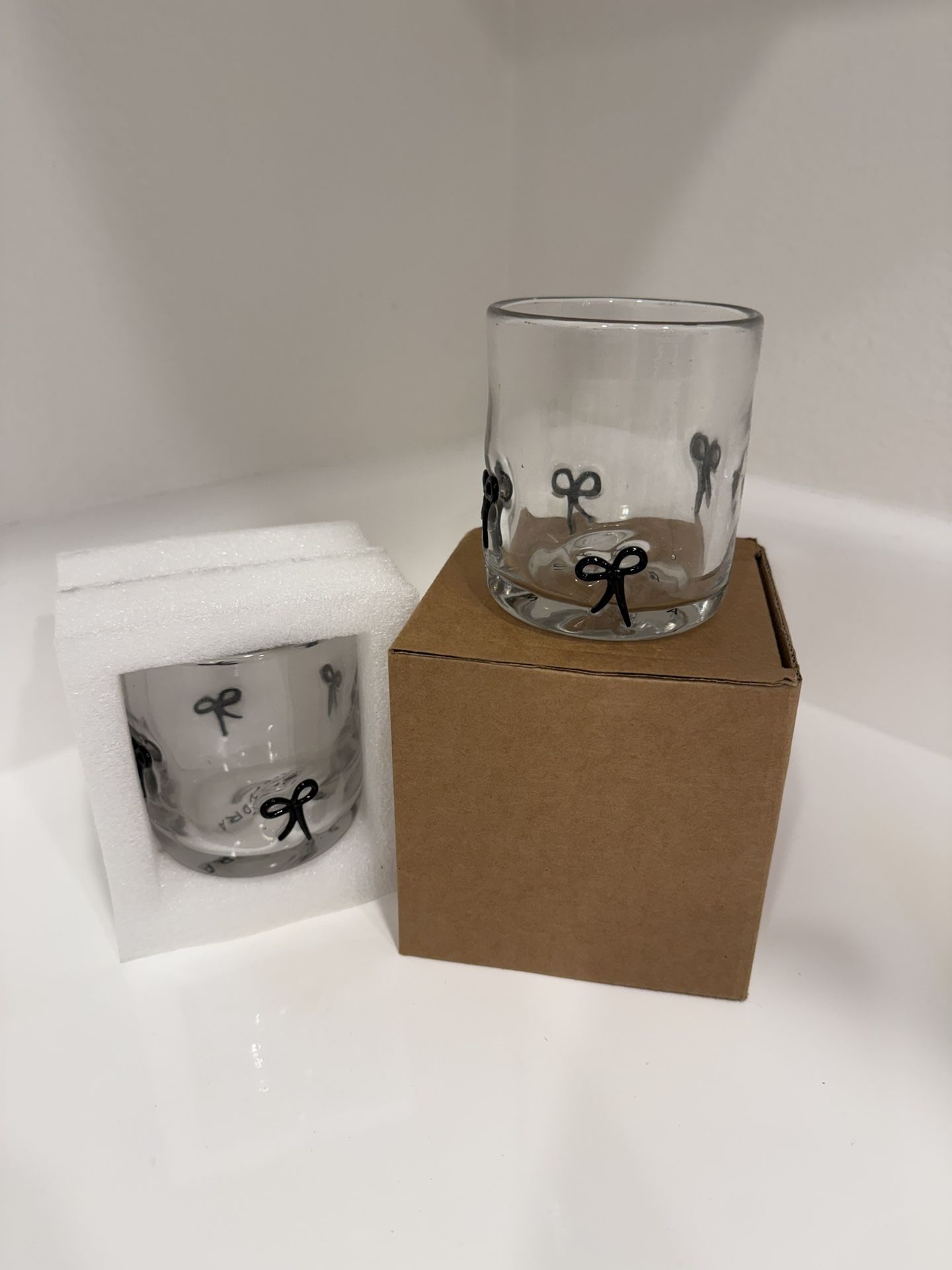 Sephora Glass Cup with Bow, Set Of Two New With Box
