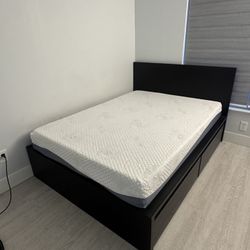 Queen size memory foam mattress and bed frame with drawers black 
