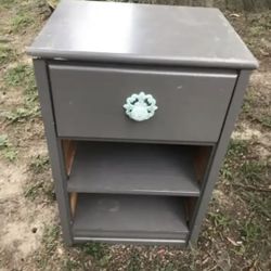 Grey Nightstand w/ Blue Hand painted Hardware 