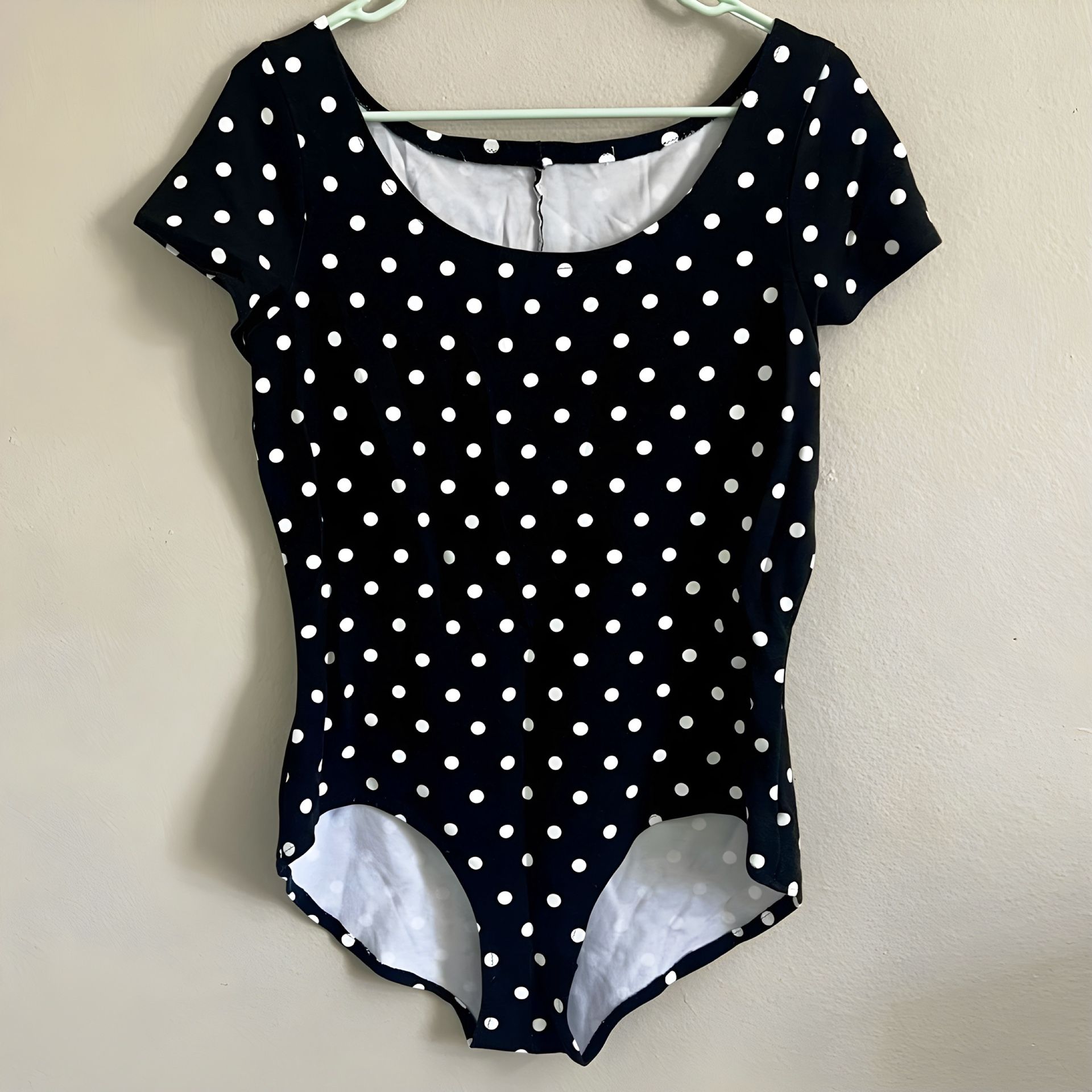 Vintage Polka Dot Print Black & White Short Sleeve Bodysuit - Women’s Large