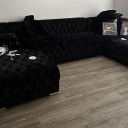 Black velvet sectional couch