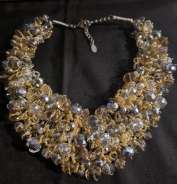 Aldo Champagne Gold Luxurious Ornate Statement Bib Beaded Necklace
