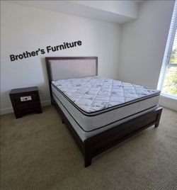 Bedroom set 4 pc Brown Finish, Fabric Upholstered headboard. New Especial price