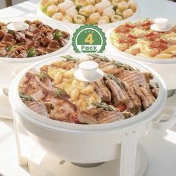 White Chafing Dishes for Buffet (6QT, 4 Pack), Maifanite-Coated Round Chafers