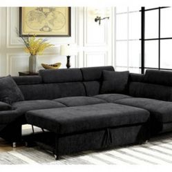 Black Sectional Sofa With Pullout (Free Delivery)