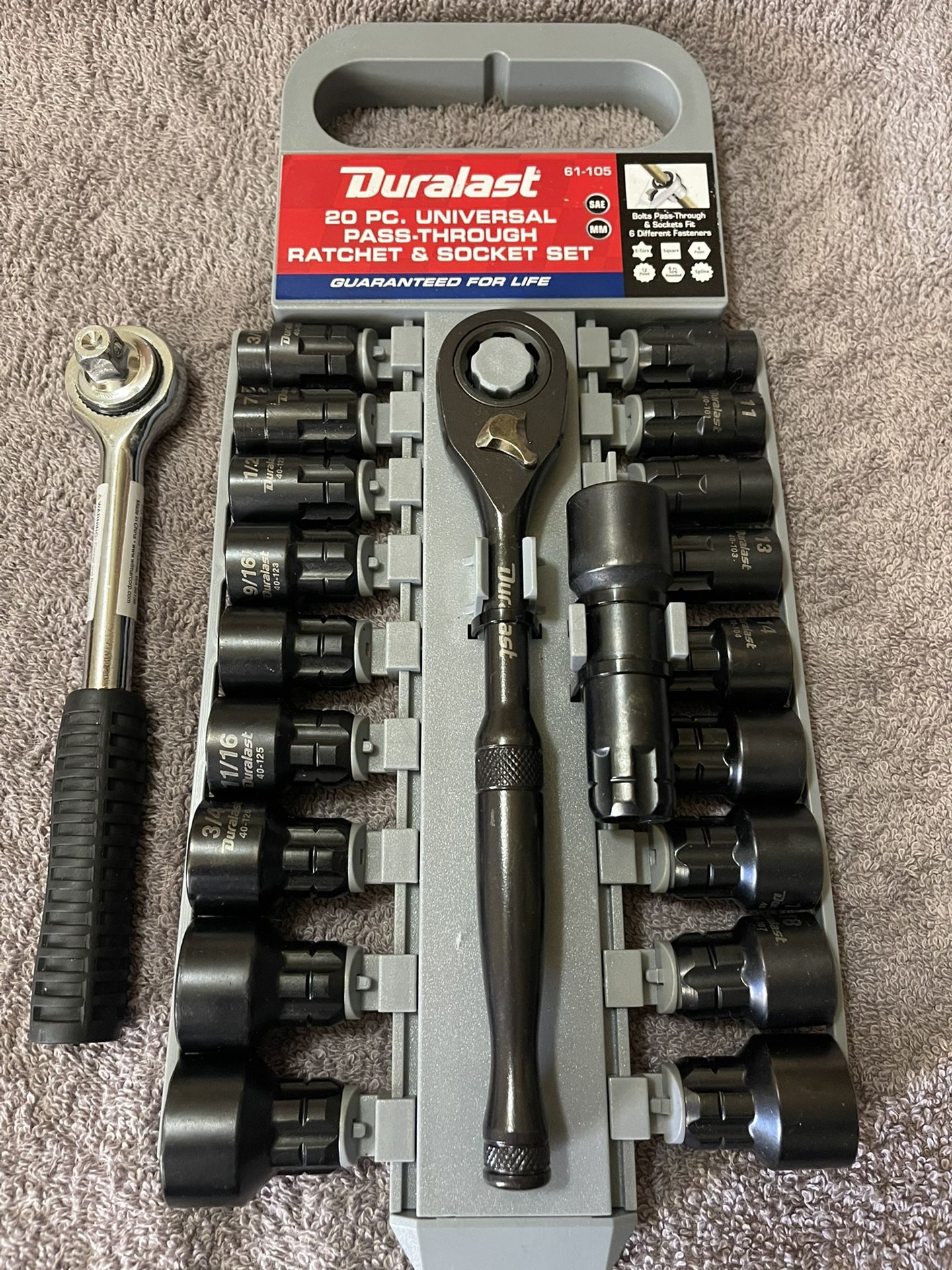Duralast 20 PC. Universal Pass-Through Ratchet And Socket Set