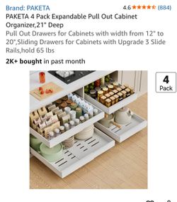 4 Pack Expandable Pull Out Cabinet Organizer-21" Deep