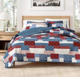 New Great Bay Home Lodge Quilt Set Queen Size Patchwork Bedding Set - Lightweight, All-Season