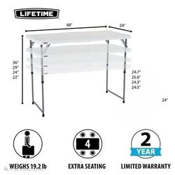 Lifetime 4 Foot Adjustable TABLE 48X24"