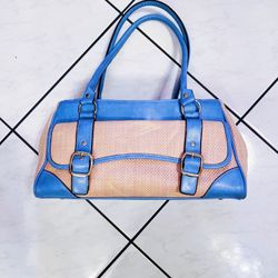 Blue Tan Long Handle Purse 