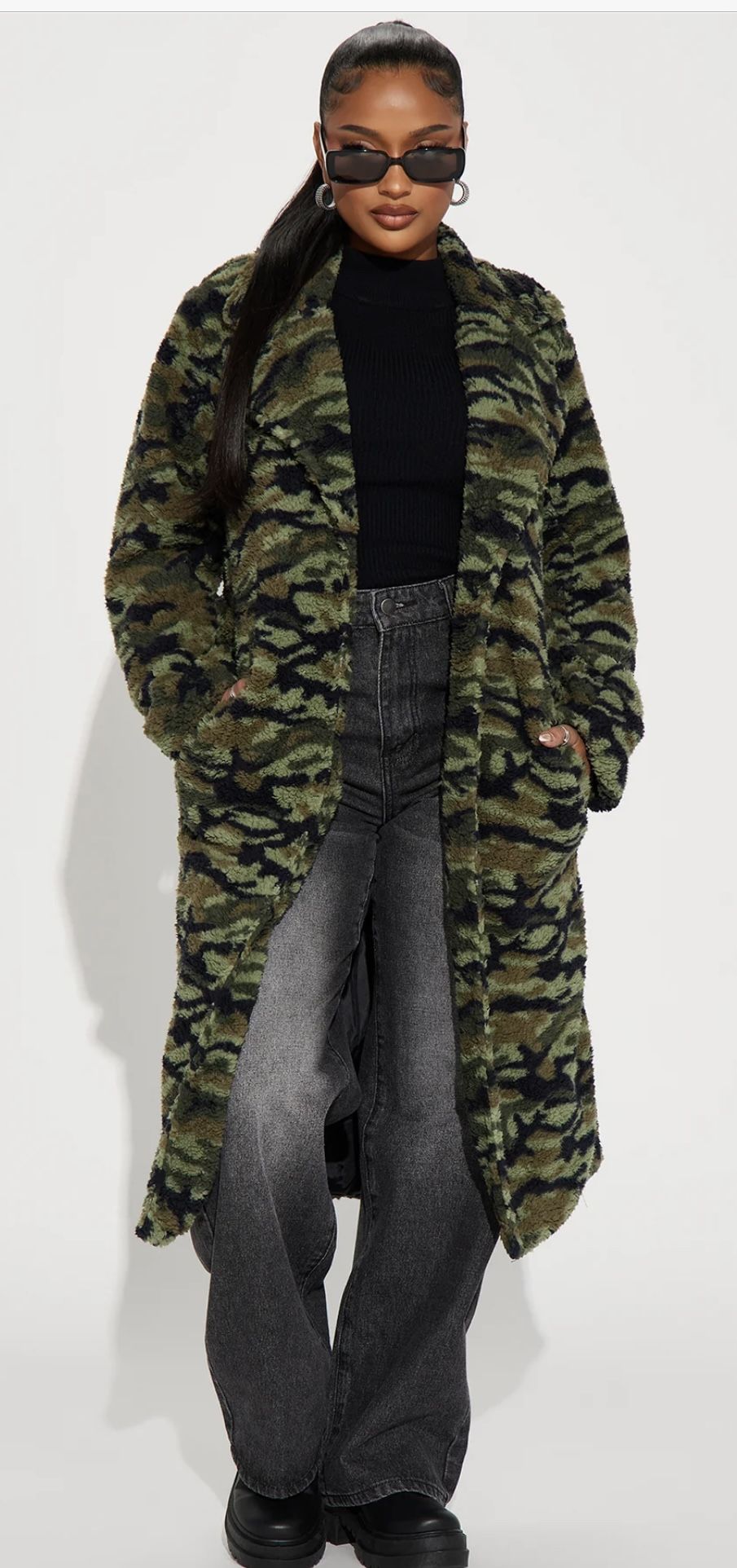 sherpa camo green trench coat size small new with tags