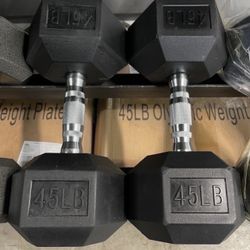 45 lbs Hex Rubber Dumbbell Weights…. (Brand New) Home Gym Fitness….