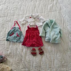 American Girl Doll Dress Set + Apron Robe Jacket