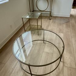 3 Beautiful Gold & Glass Tables & Wine Bar Rolling Cart 