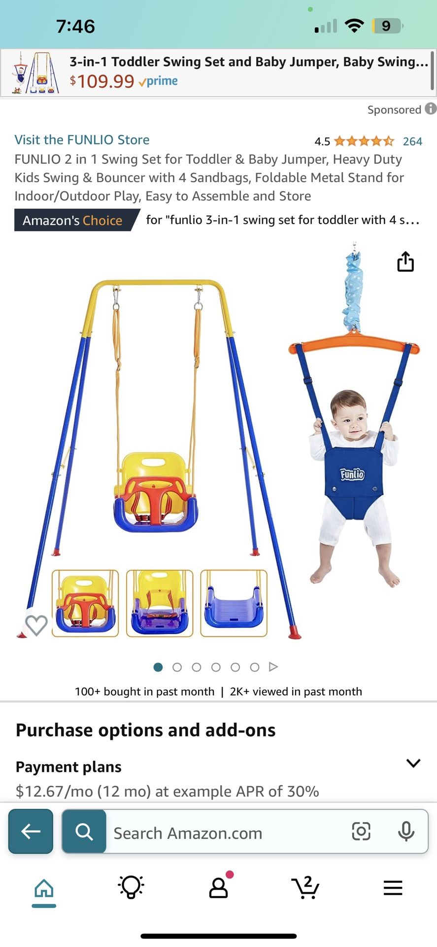 Funlio 2 in 1 Swing Set 