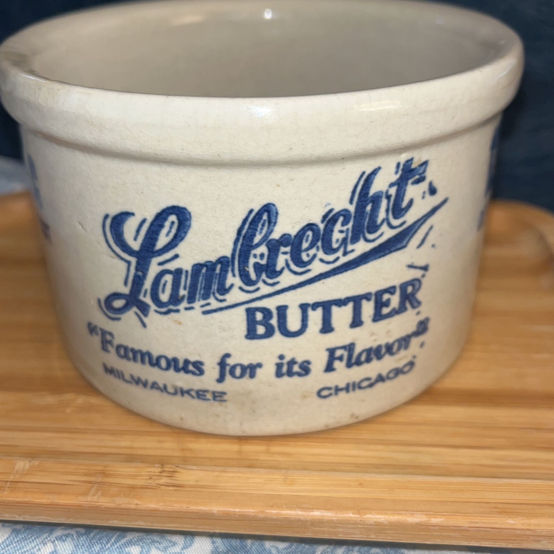 Lambrecht's Stoneware Milwaukee Chicago Butter Crock Vintage