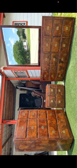 Dresser mirror, chest drawer, and nightstand