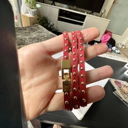 Red Suede And Gold Strap Bracelet 