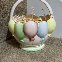 Ceramic Basket marked Japan hand painted Balloons Birthday Easter