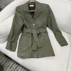 Mango Leather-Effect Fax Leather Suit Belted Jacket