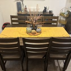 Brown Wood Dinner Table With 6 Chairs