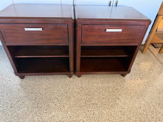 Pair of Wood Nightstands with Drawer and Shelf