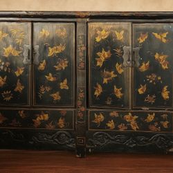 Chinese Lacquered Butterfly Motif Cabinet