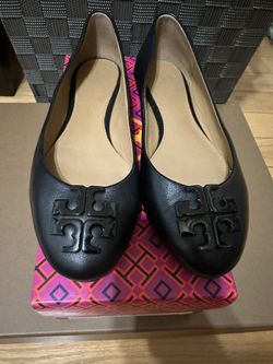 Tory Burch Black Logo Flats