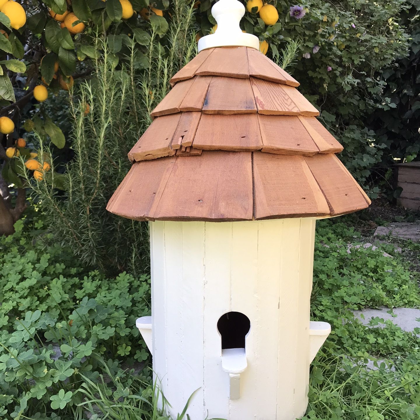 Large Wooden Birdhouse White Wood Shingle Roof