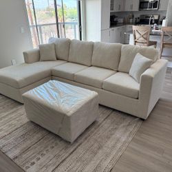 Brand New Cream Sectionals With Free Ottoman 