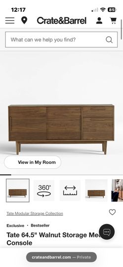 Beautiful  Crate & Barrel Tate Walnut Storage Media Consolee