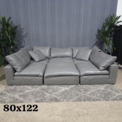 RH- Gray Leather Restoration Hardware Original Cloud Couch (6pc)