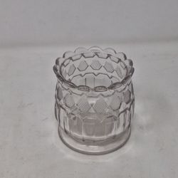 Vintage Pressed Glass Spooner Scalloped Edge Waffle Diamond Pattern Decorative
