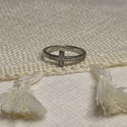 Sterling Silver Cross Ring w/ CZ – “Faith Hope Love” Engraved – Size 6 – 925