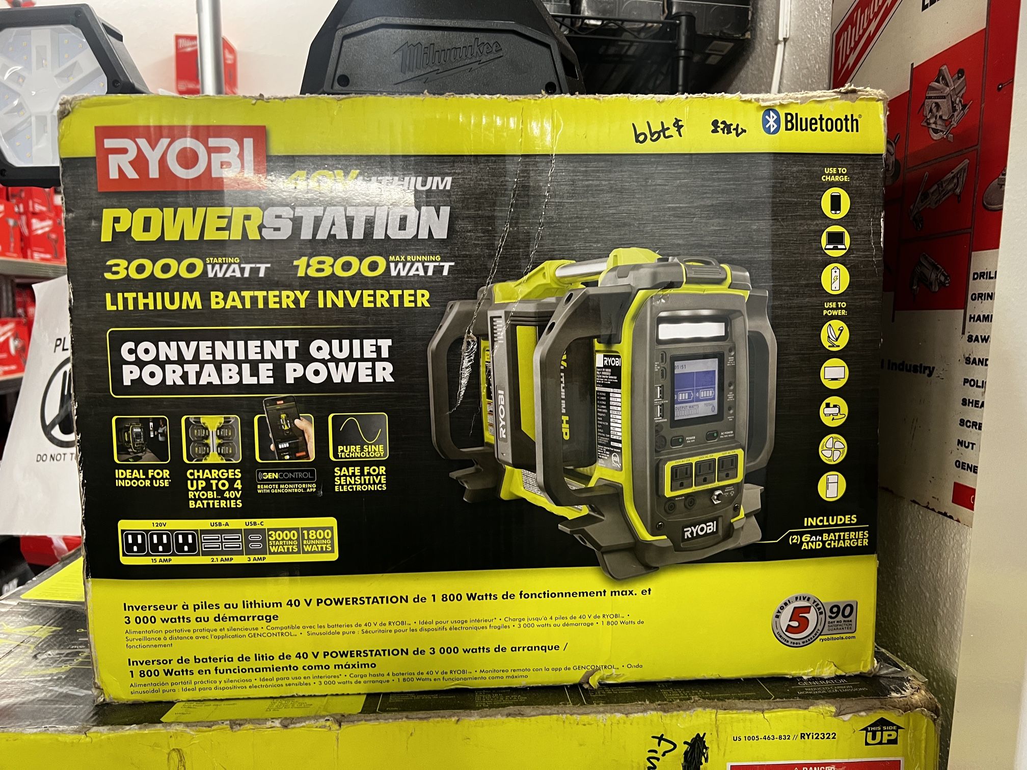 RYOBI 40V 1800-Watt Portable Battery Power Station Inverter Generator and 4-Port Charger with (2) 6.0 Ah Batteries