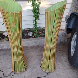 Antique Kobe Bamboo 3 Bulb Lamp Stands. 