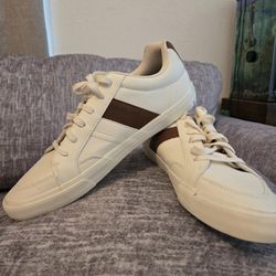 NEW Bass Cream & Brown Faux Leather Sneakers Shoes Men Size 11