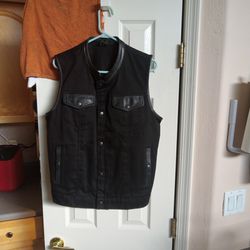 Route 66 Highway Leather Vest Black On Black Size Small 