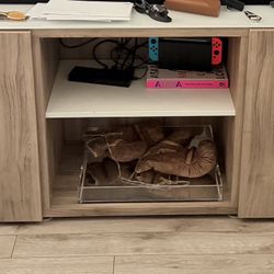 IKEA Media Console / TV Stand – Oak + White Glass Top – Push-Open Doors