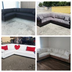 Brand New 7X9FT  SECTIONAL COUCHES  BLACK, CHARCOAL COMBO FABRIC,  WHITE COMBO  And  White Red Leather Sofa 