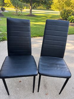 5 Black Dining Chairs – Modern High Back Faux Leather Upholstered Kitchen Chairs – Metal Legs