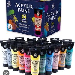 TBC Acrylic Paint 24 Vibrant Colors With 3 Brushes 