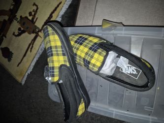 Size 9 checkered black, yellow, blue & grey Vans